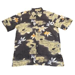 Citron Santa Monica Shirt Small Goldfish Asian Hawaiian Art to Wear Ramie
